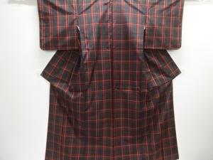 未使用品　格子織り出し米沢紬着物アンサンブル